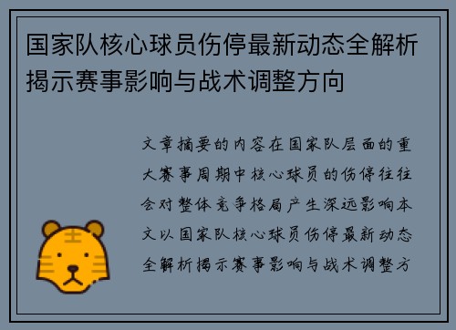 国家队核心球员伤停最新动态全解析揭示赛事影响与战术调整方向